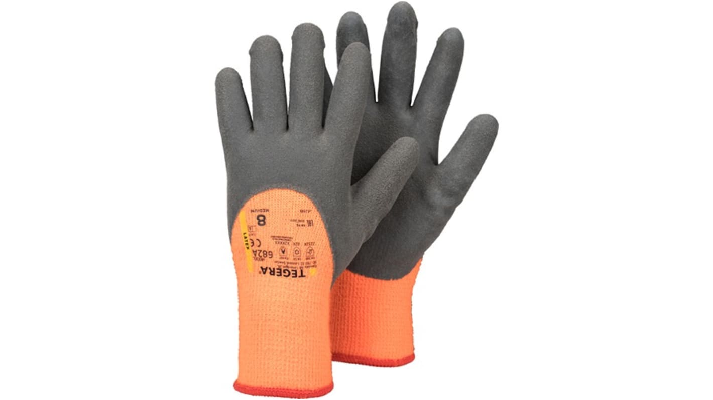 Tegera TEGERA Grey, Orange Acrylic, Polyester (Liner) Heat Resistant Work Gloves, Size 9, Latex Coating