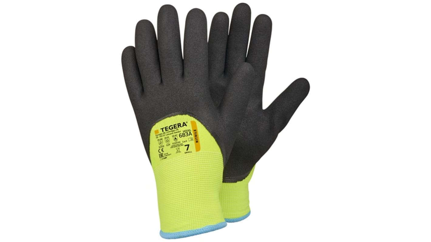 Tegera TEGERA Black, Yellow Acrylic, Polyester (Liner) Cold Resistant Work Gloves, Size 7, Nitrile Coating