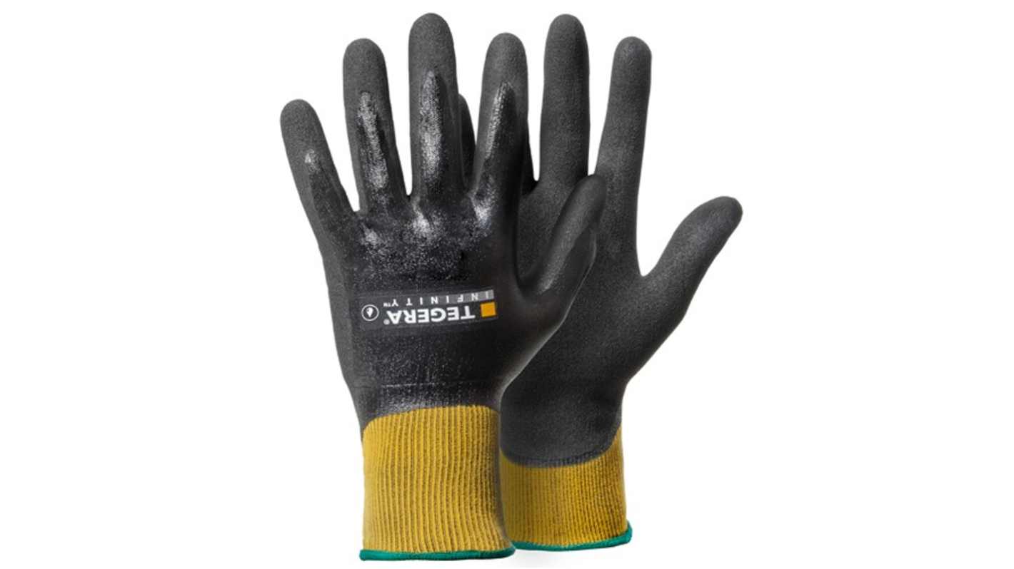 Tegera 6 Black, Yellow Nylon, Spandex Heat Resistant Work Gloves, Size 8, Nitrile, Nitrile Foam, Waterbased PU Coating