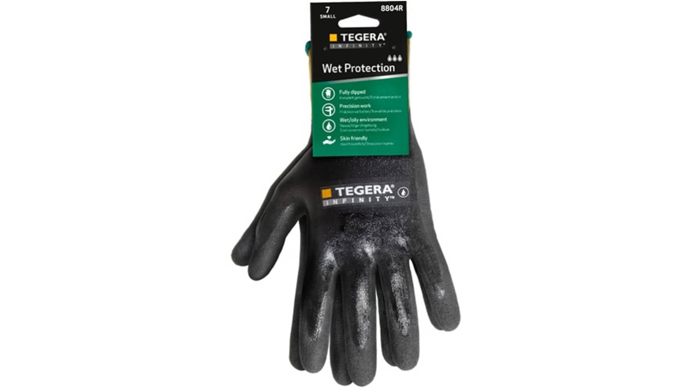 Tegera TEGERA Black, Yellow Nylon Heat Resistant Work Gloves, Size 8, Nitrile, Nitrile Foam, Waterbased PU Coating