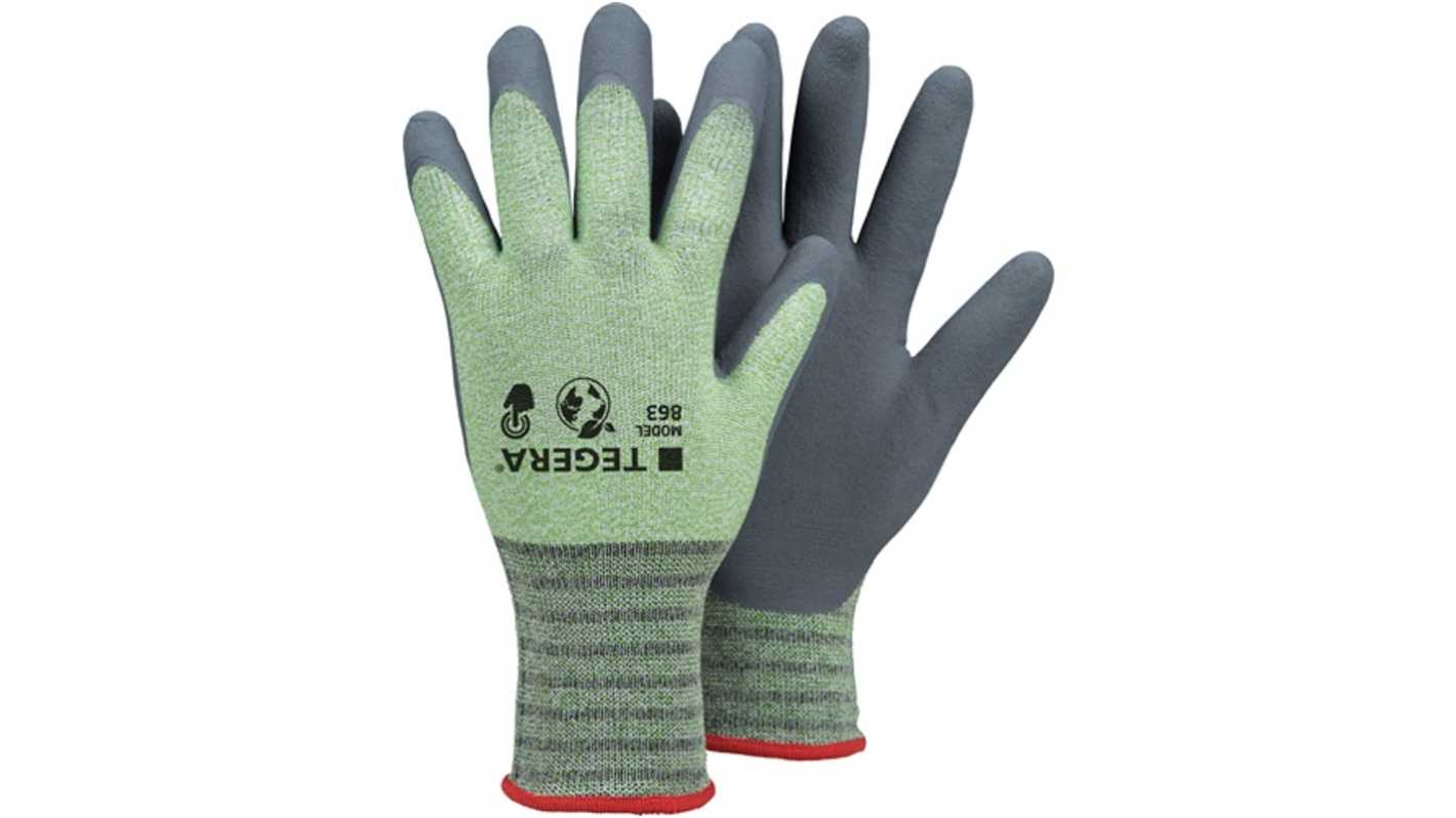 Tegera TEGERA Green, Grey Recycled Polyester, Spandex Heat Resistant Work Gloves, Size 7, Nitrile Foam Coating