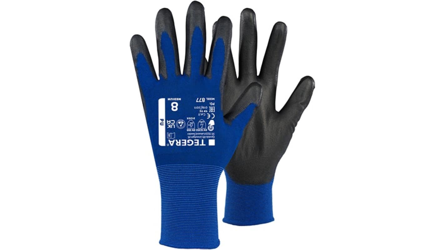 Tegera TEGERA Black, Blue Carbon, Nylon ESD Protection Work Gloves, Size 12, Polyurethane Coating