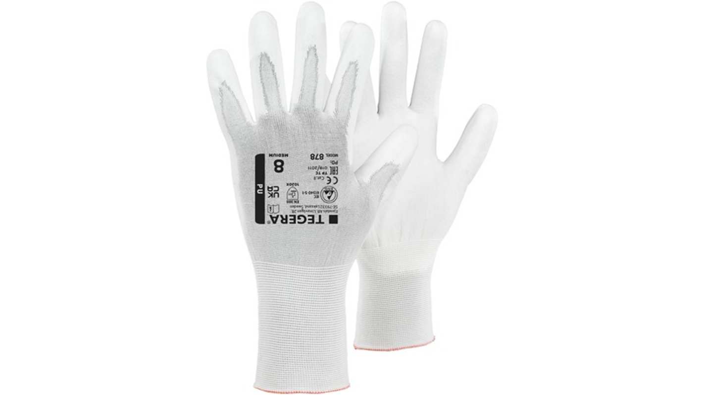 Tegera TEGERA White Nylon ESD Protection Work Gloves, Size 6, Polyurethane Coating