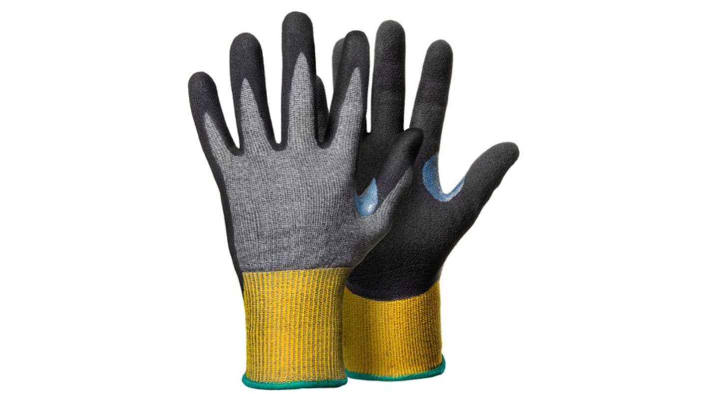 Tegera TEGERA Black, Yellow CRF Technology, Glass Fibre Thread, HPPE, Nylon, Spandex Cut Resistant Work Gloves, Size 9,