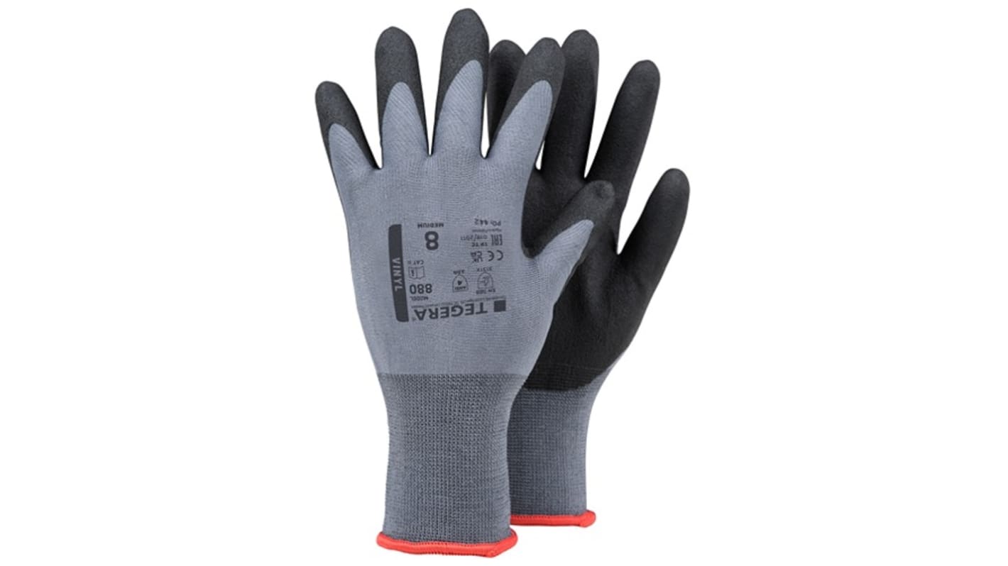 Tegera TEGERA Black, Grey Nylon Dry Environment Work Gloves, Size 9, PVC Coating