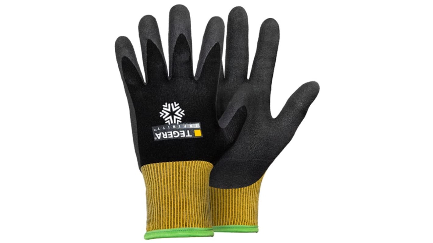 Tegera TEGERA Black, Yellow Acrylic, Fleece, Nylon, Spandex Cold Resistant Work Gloves, Size 11, Nitrile, Nitrile Foam,