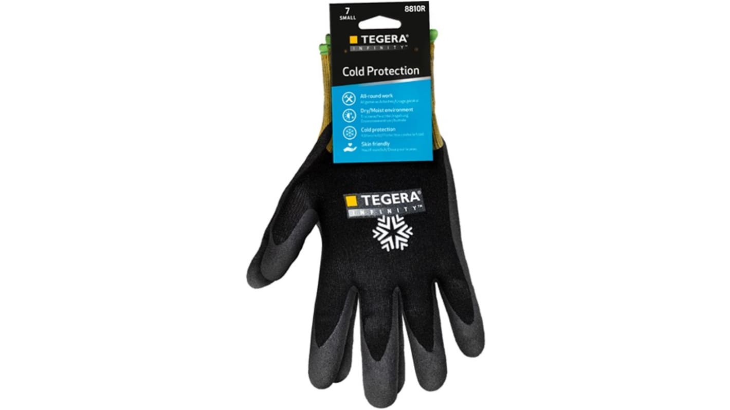 Tegera TEGERA Black, Yellow Acrylic, Fleece, Nylon, Spandex Cold Resistant Work Gloves, Size 10, Nitrile, Nitrile Foam,