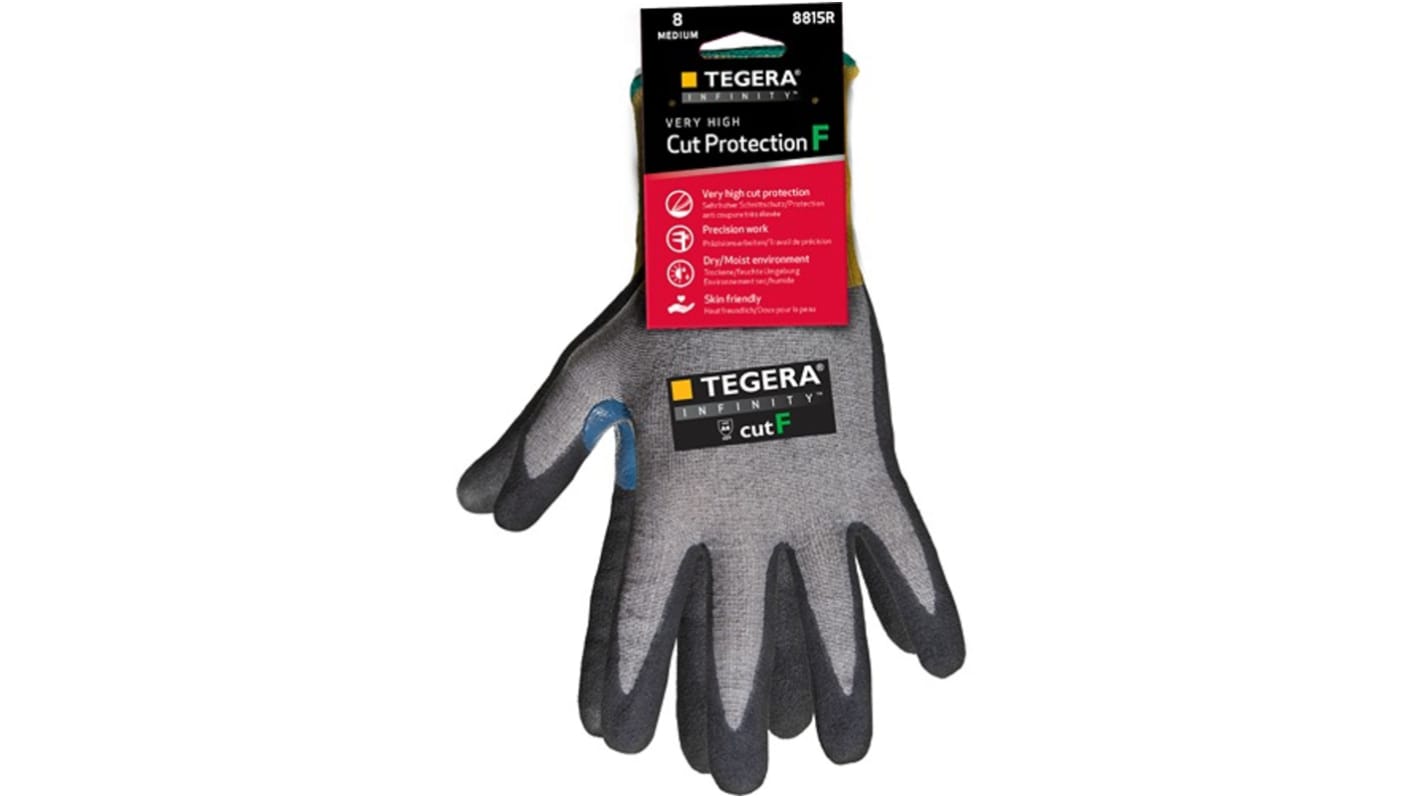 Tegera TEGERA Grey, Yellow CRF Omni Technology, HPPE, Nylon, Spandex Cut Resistant Work Gloves, Size 8, Nitrile,