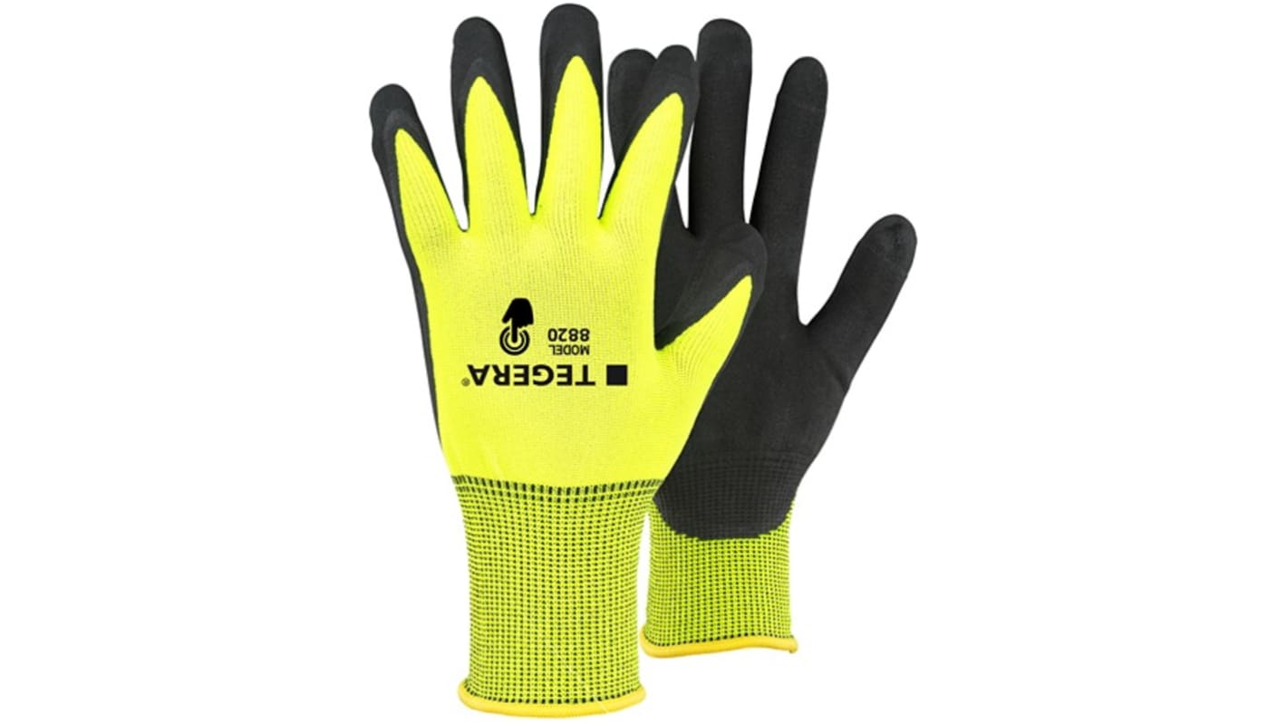 Tegera TEGERA Black, Yellow Polyester, Spandex Heat Resistant Work Gloves, Size 9, Nitrile Foam Coating