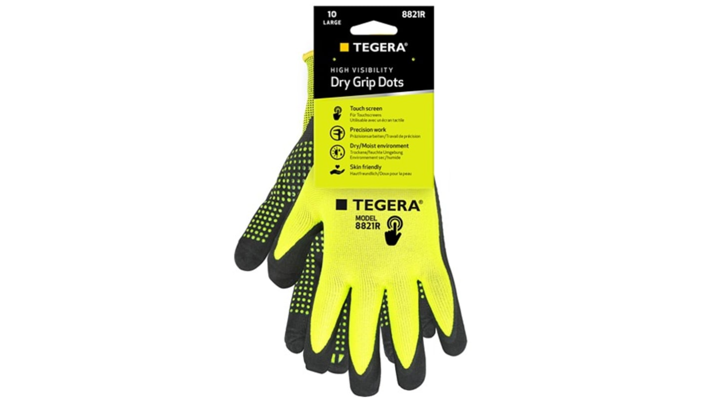 Tegera TEGERA Black, Yellow Polyester, Spandex Heat Resistant Work Gloves, Size 9, Nitrile Coating