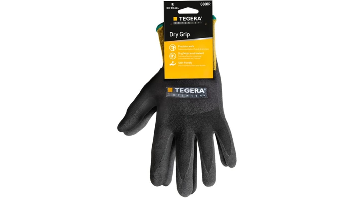 Tegera TEGERA Black, Yellow Nylon, Spandex Heat Resistant Work Gloves, Size 10, Nitrile, Polyurethane Coating