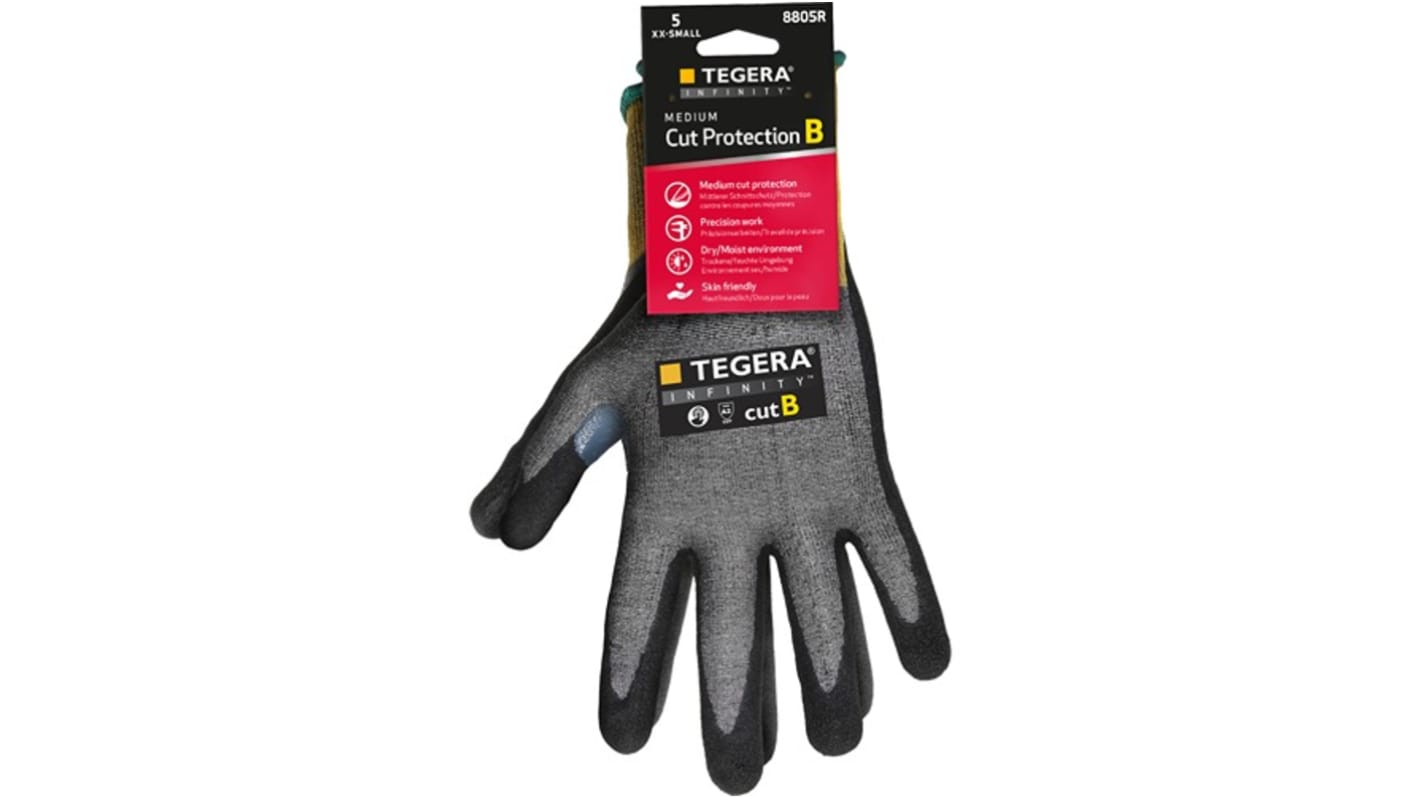 Tegera TEGERA Grey, Yellow Carbon, CRF Technology, HPPE, Nylon, Stainless Steel Fibre Yarn Cut Resistant Work Gloves,