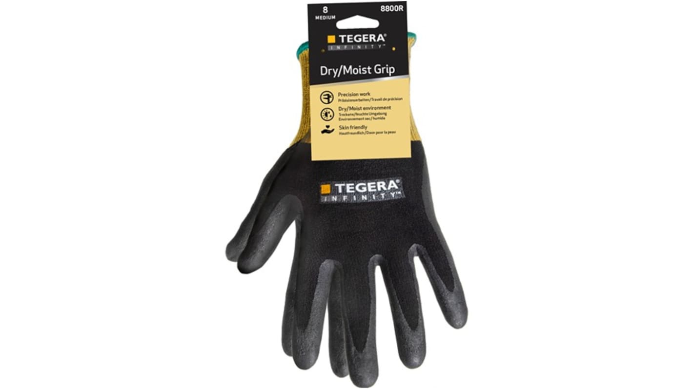 Tegera TEGERA Black, Yellow Nylon, Spandex Heat Resistant Work Gloves, Size 9, Nitrile Coating