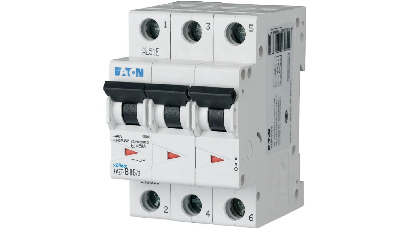Eaton xEffect xEffect - FAZ-T MCB, 3P, 40A Curve B, 415V AC, 60V DC, 15 kA Breaking Capacity