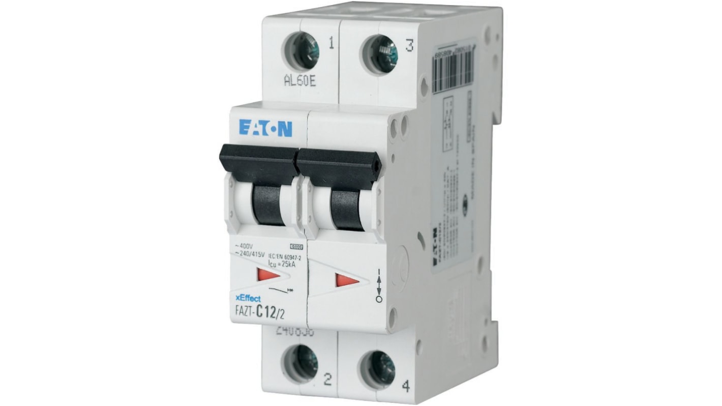 Eaton xEffect xEffect - FAZ-T MCB, 2P, 25A Curve D, 415V AC, 60V DC, 25 kA Breaking Capacity