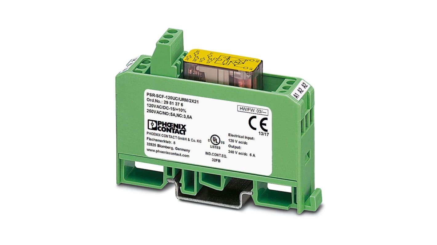 Phoenix Contact Safety Relay Coupling Relay, 120V ac/dc, Single Channel, 2 Safety Contacts
