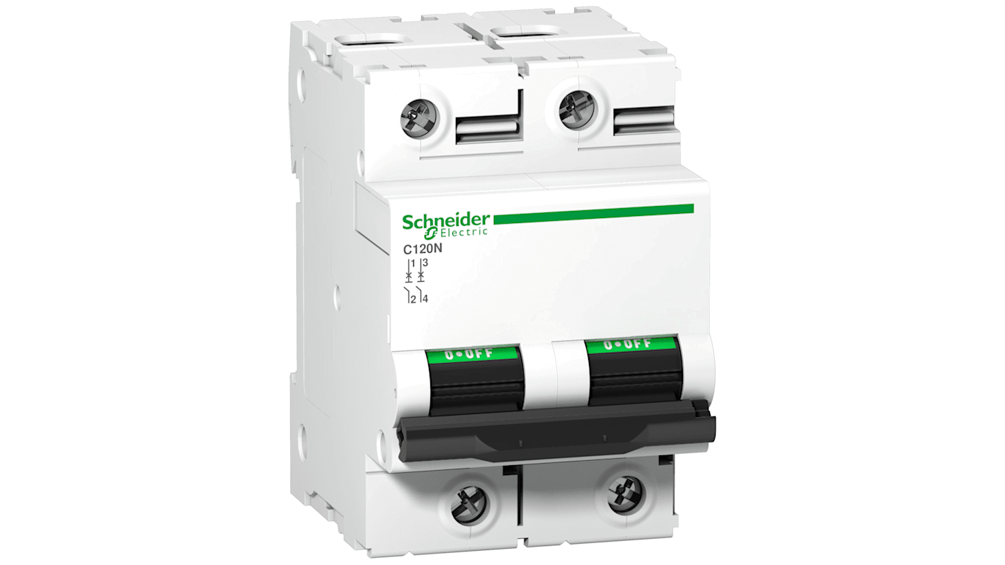 Schneider Electric Acti9 Acti9 C120 MCB, 2P, 63A Curve D, 380 → 415V AC, 20 kA Breaking Capacity