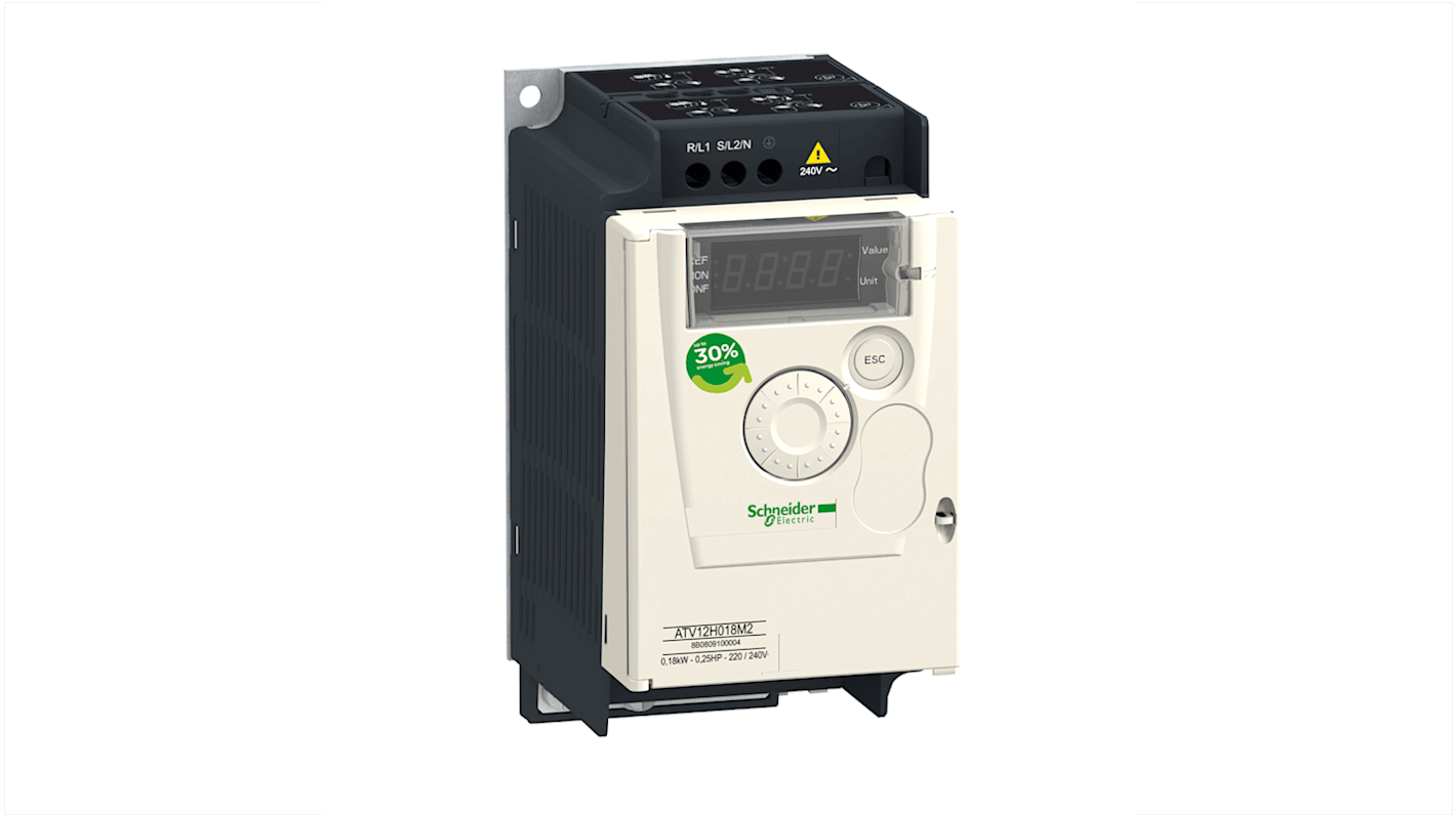 Schneider Electric Variable Speed Drive, 0.37 kW, 1 Phase, 200 → 240 V, 2.4 A, Altivar 12 Series