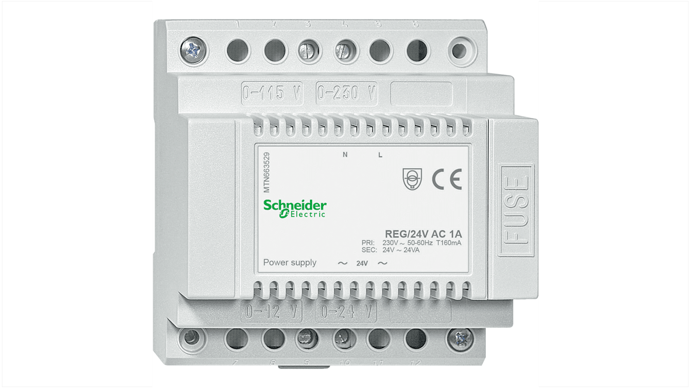 Schneider Electric 导轨电源, 24V 1A输出, 24W, 207 → 253V 交流输入, MTN系列