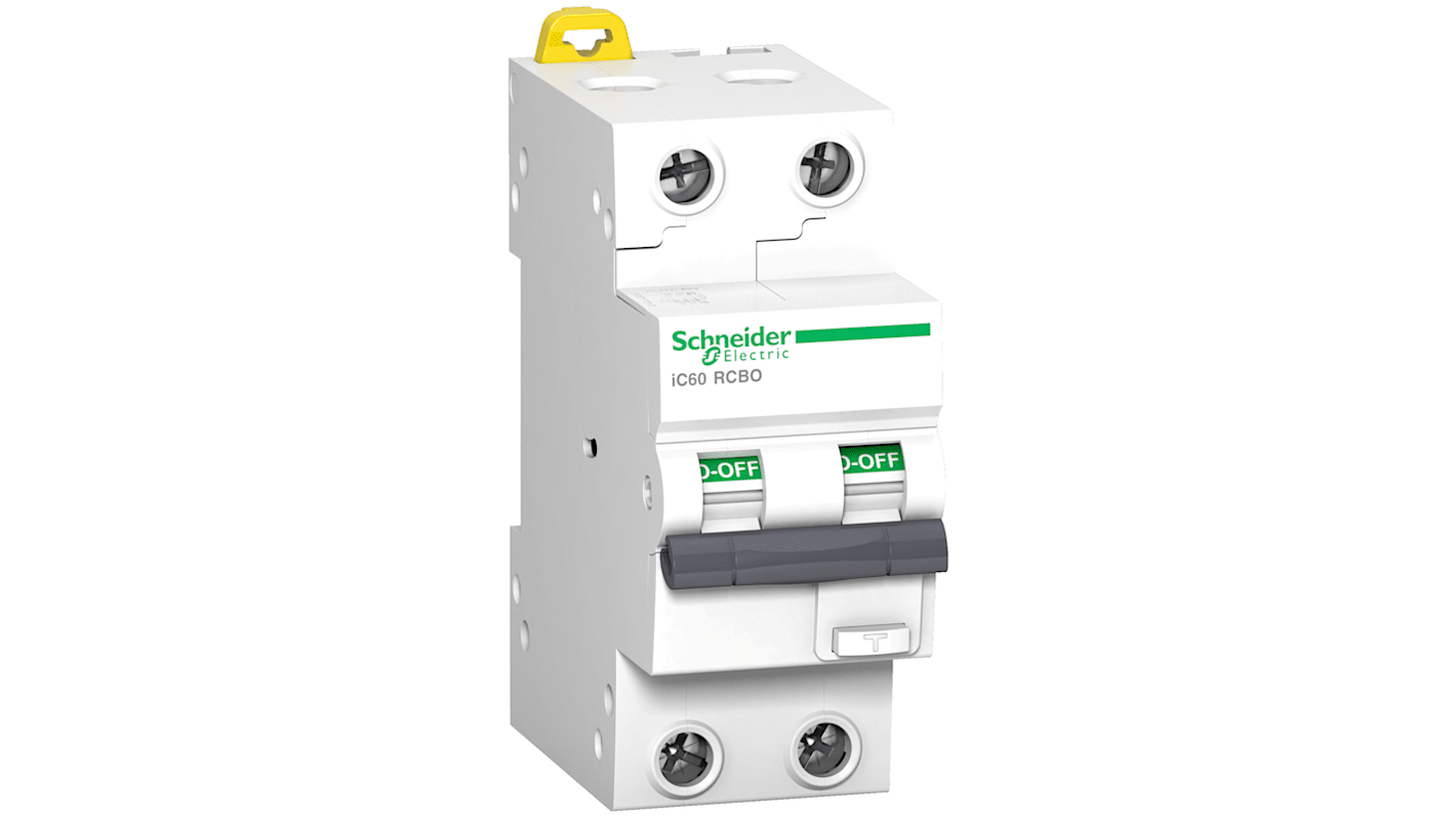 Schneider Electric RCBO, 20A Current Rating, 2P Poles, 30mA Trip Sensitivity, Type C, Acti9 Range