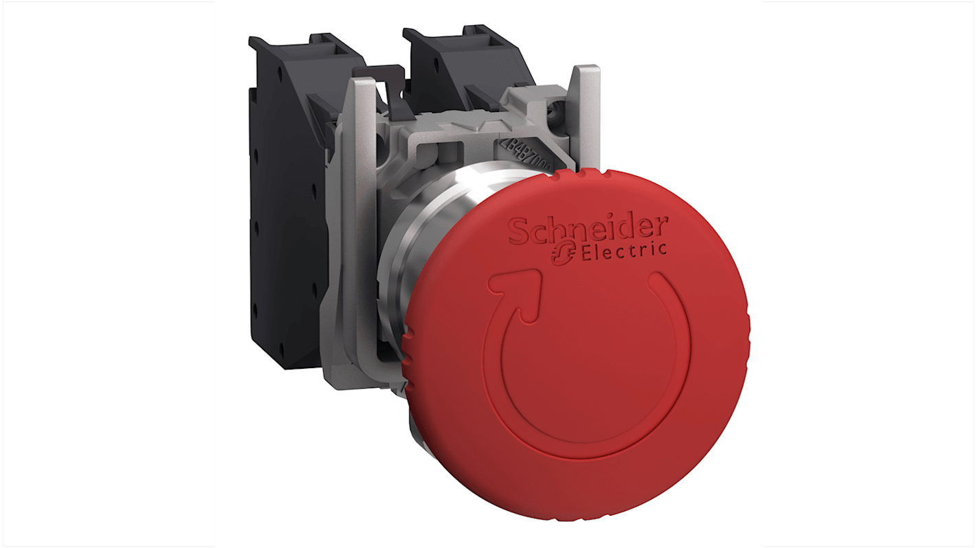 Schneider Electric XB4 Series Emergency Stop Push Button, Slow Break, Panel Mount, 22.5mm Cutout, 1 NO + 1 NC, IP65
