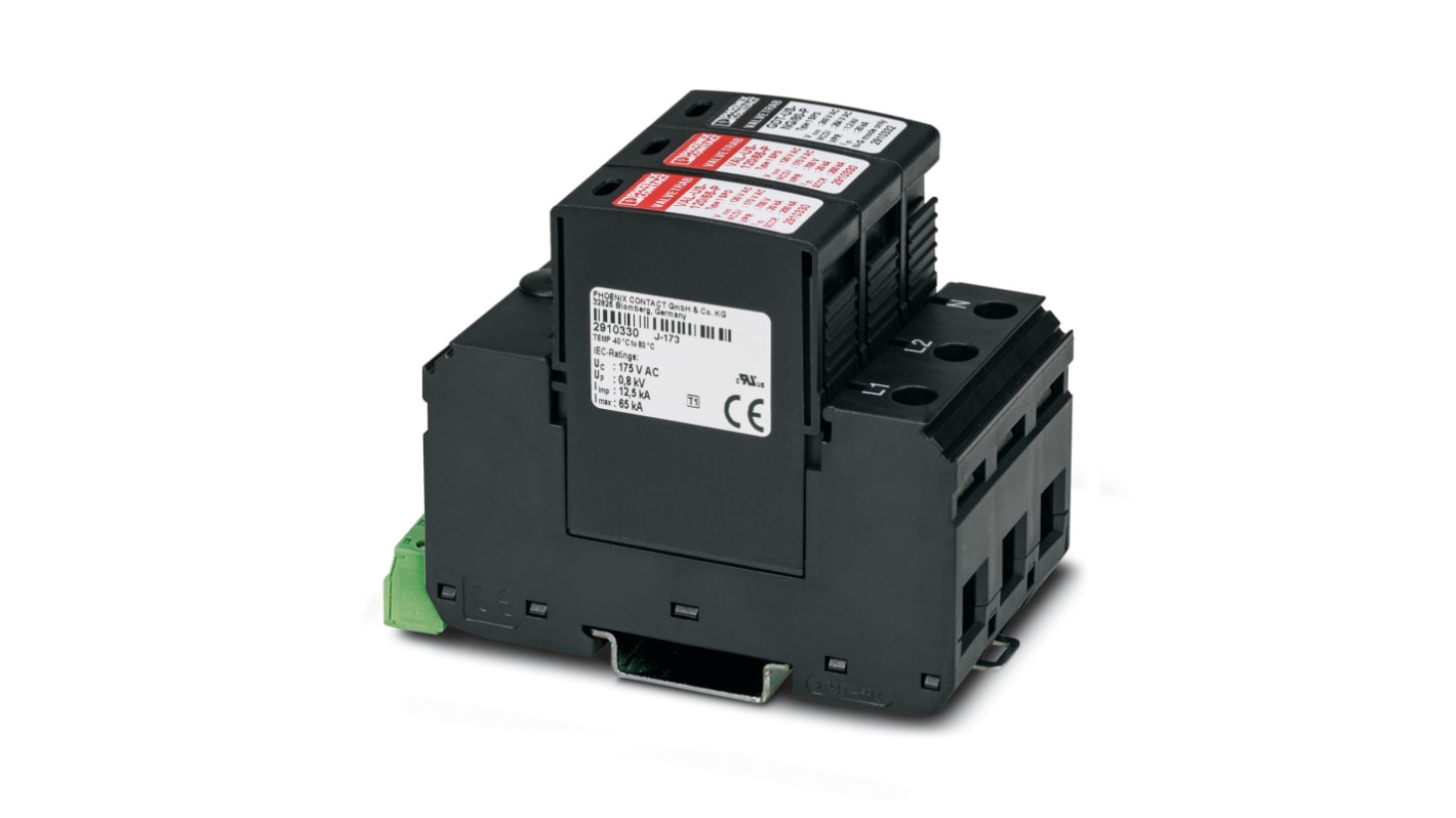 Phoenix Contact 1 Phase Surge Protector, 65kA, 1200V (Volts), DIN Rail Mount