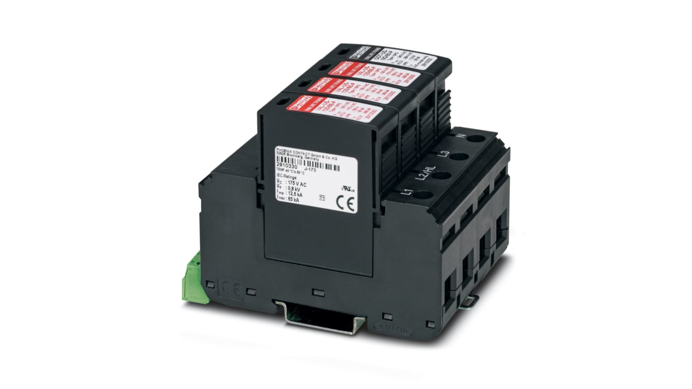 Phoenix Contact 3 Phase Surge Protector, 65kA, 1200V (Volts), DIN Rail Mount