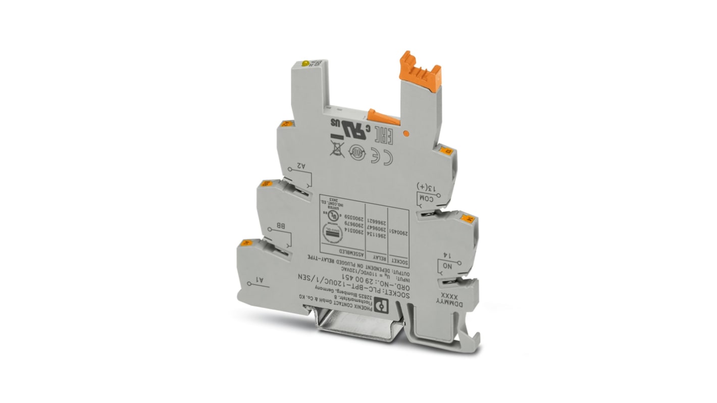 Phoenix Contact 1 Pin 120V ac/dc DIN Rail Relay Base