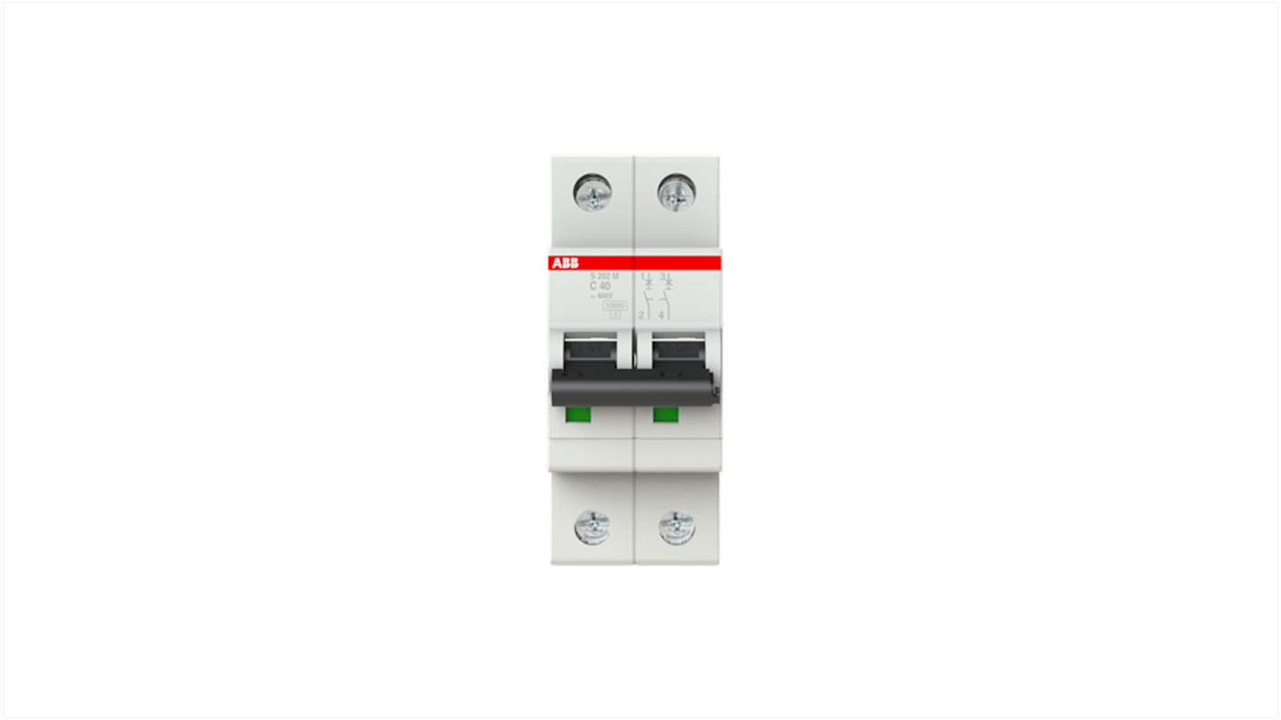 ABB System Pro M Compact S200M MCB, 2P, 40A Curve C, 440V AC, 125V DC, 10 kA Breaking Capacity