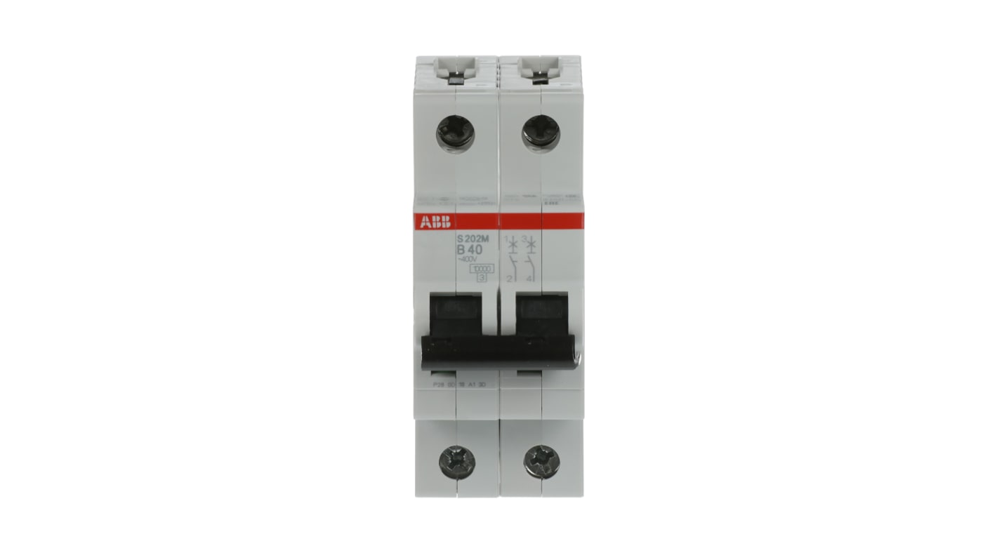 ABB B型MCB, 2极, 10 kA分断, 40A, 440VAC, 125VDC, S200M系列 S202M-B40
