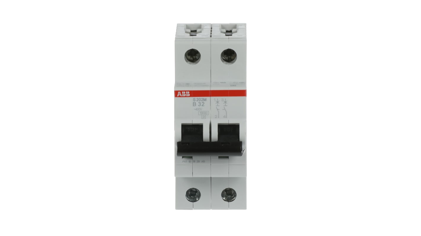 ABB System Pro M Compact S200M MCB, 2P, 32A Curve B, 440V AC, 125V DC, 10 kA Breaking Capacity