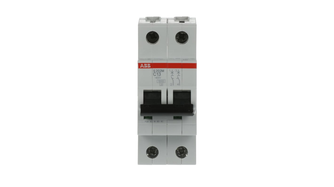 ABB C型MCB, 2极, 10 kA分断, 13A, 440VAC, 125VDC, S200M系列 S202M-C13