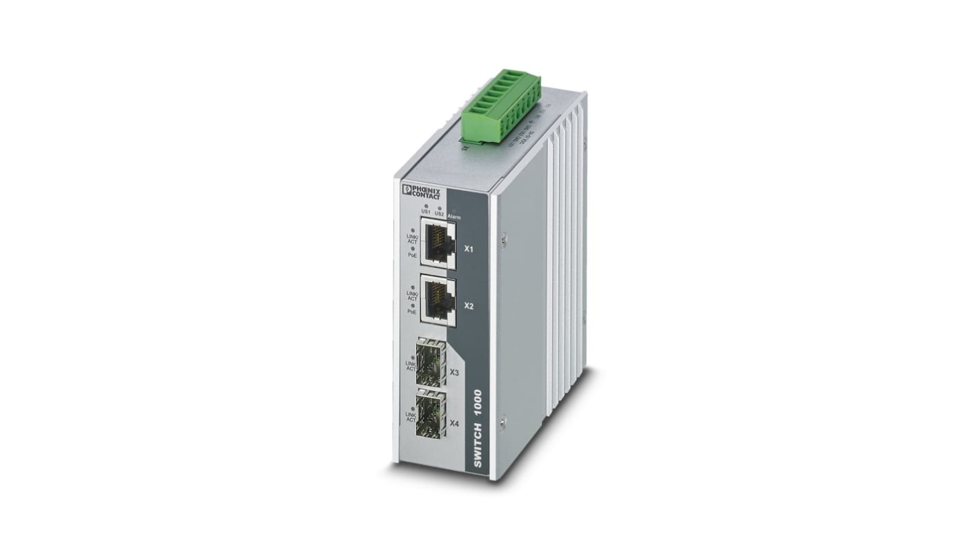 Phoenix Contact FL SWITCH 1000T-2POE-GT-2SFP Series DIN Rail Mount Industrial Ethernet Switch, 2 RJ45 Ports,