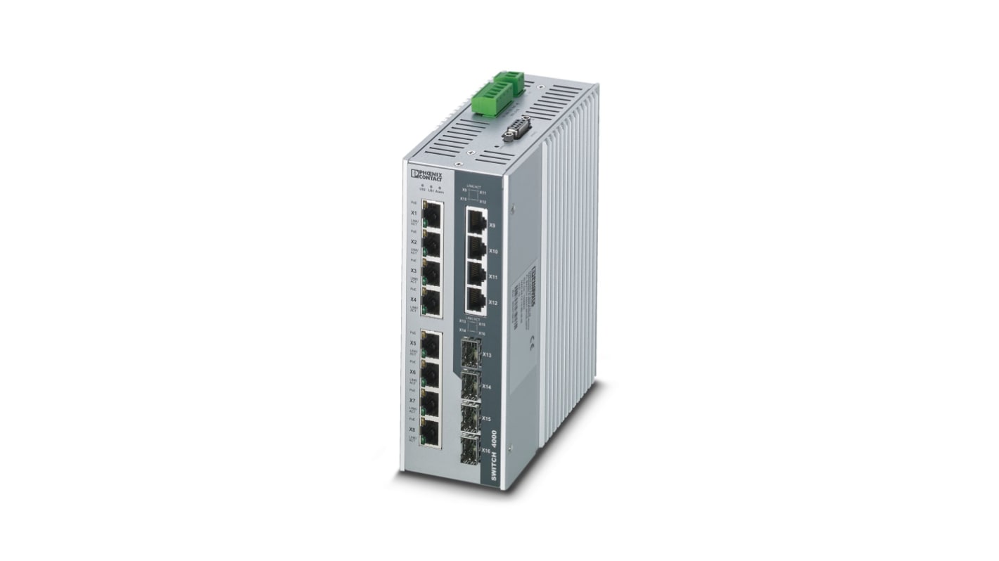Phoenix Contact FL SWITCH 4004T-8POE-4SFP Series DIN Rail Mount Industrial Ethernet Switch, 12 RJ45 Ports,