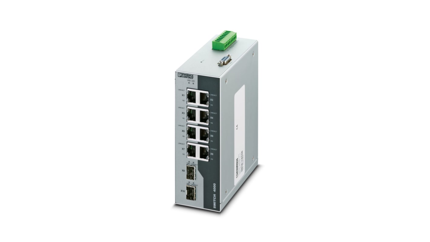 Phoenix Contact FL SWITCH 4008T-2SFP Industriel Ethernet-switch, 8 Porte, 10/100/1000Mbit/s, DIN-skinne-montering