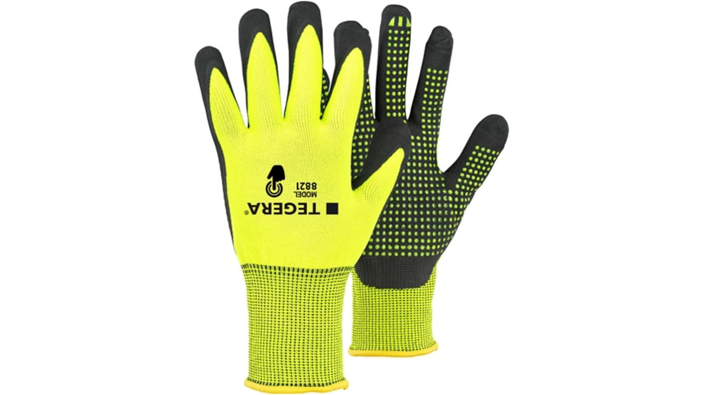 Tegera TEGERA Black, Yellow Polyester, Spandex Heat Resistant Work Gloves, Size 7, Nitrile Coating