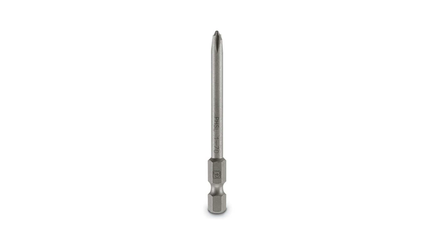 Phoenix Contact Phillips Driver Bit, PH 1 x 70 mm Tip, 1/4 in Drive, Pozidriv Drive, 70 mm Overall