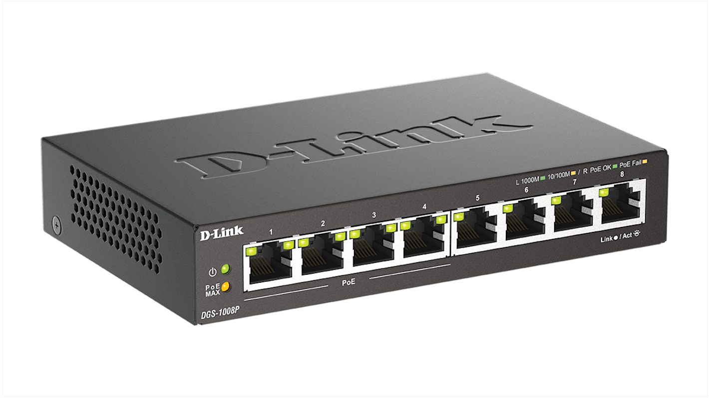 D-Link 8-Port Gigabit PoE Unmanaged Desktop Switch, Unmanaged 8 Port Gigabit Switch With PoE EU