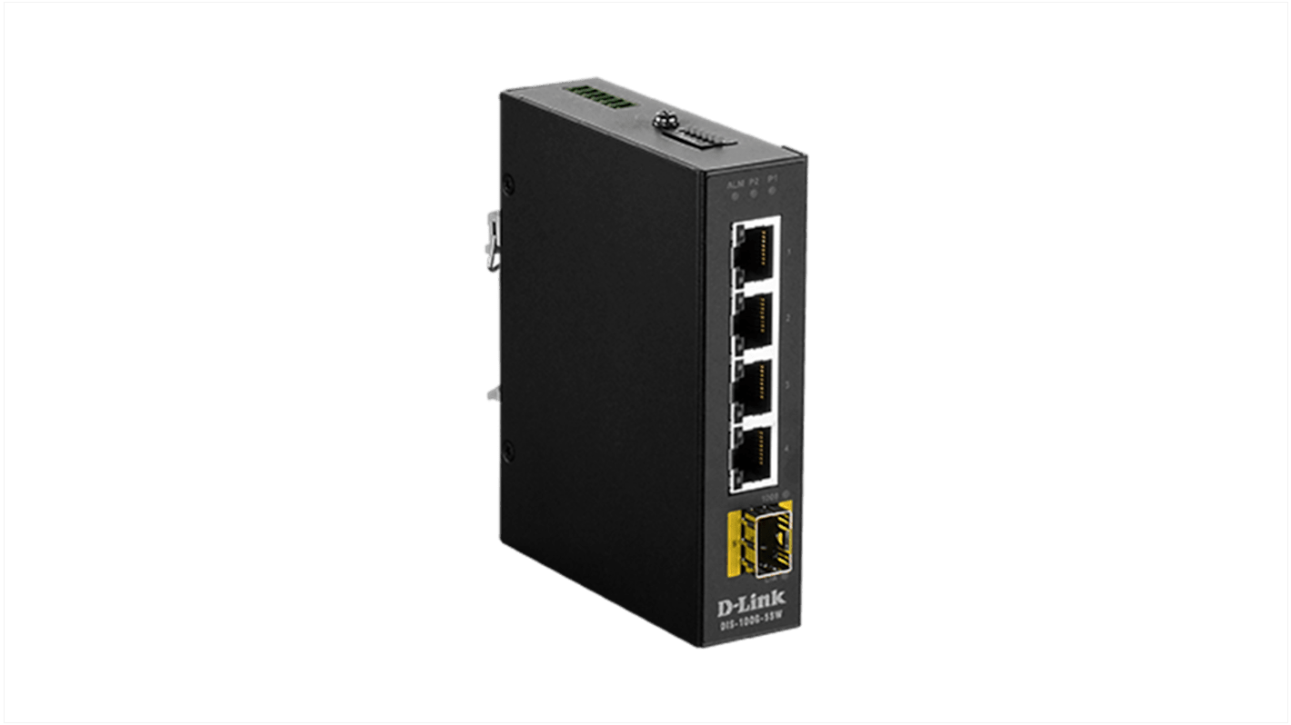 D-Link 5-Port Industrial Gigabit Unmanaged Switch with SFP Port, Unmanaged 5 Port Gigabit Switch