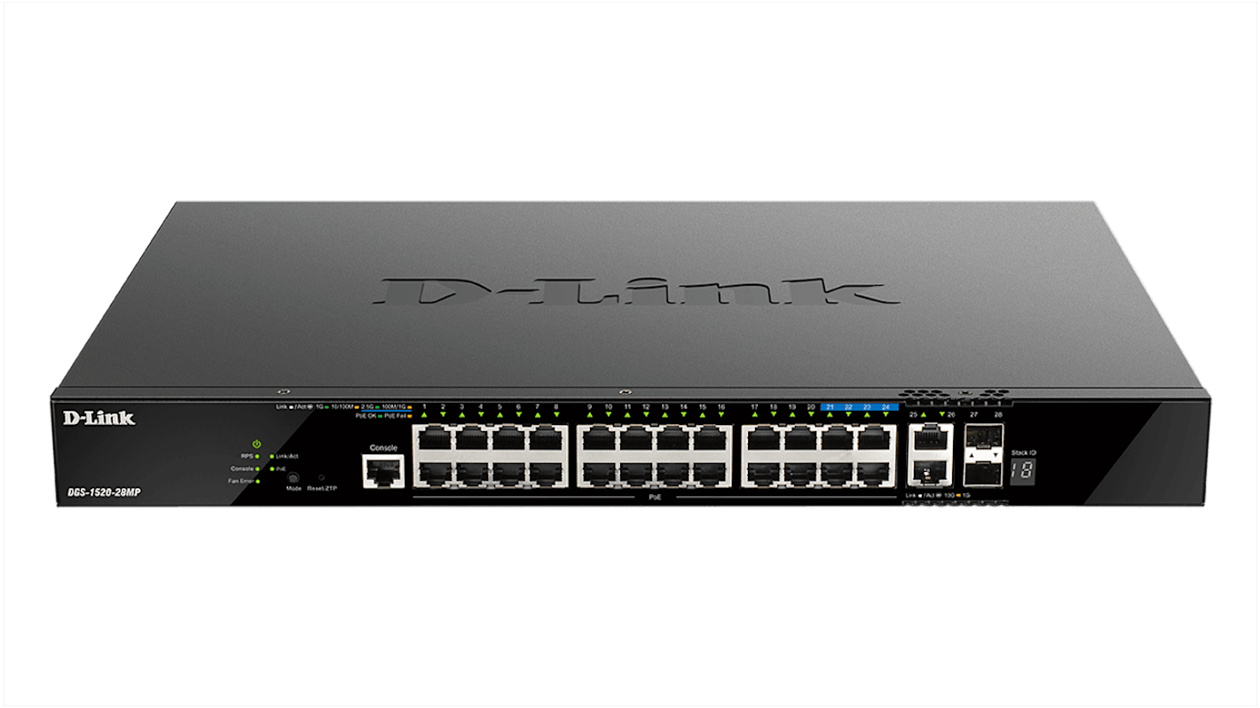 Switch gestionado D-Link para montaje en rack con PoE, 28 puertos, Gigabit, 10/100/1000Mbit/s, 26 RJ45, 2 SFP