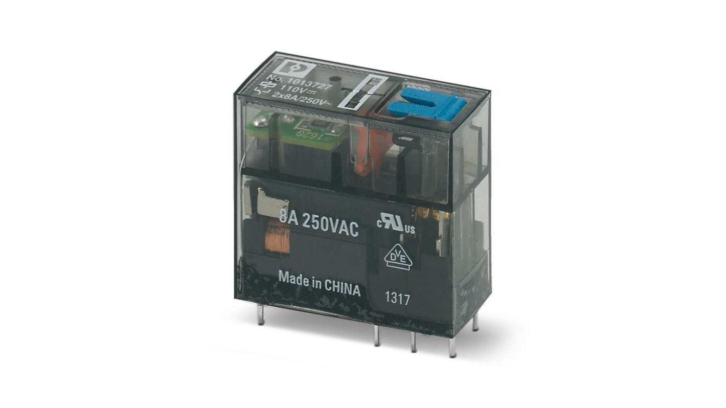Phoenix Contact Plug In Relay, 110V dc Coil, 1mA Switching Current, DPDT