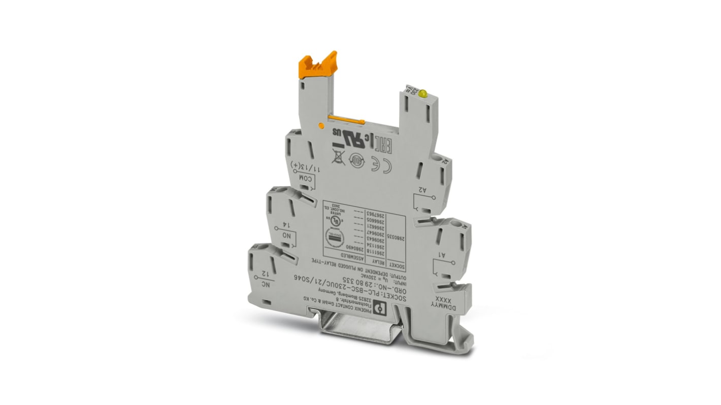 Phoenix Contact 1 Pin 230V ac DIN Rail Relay Base
