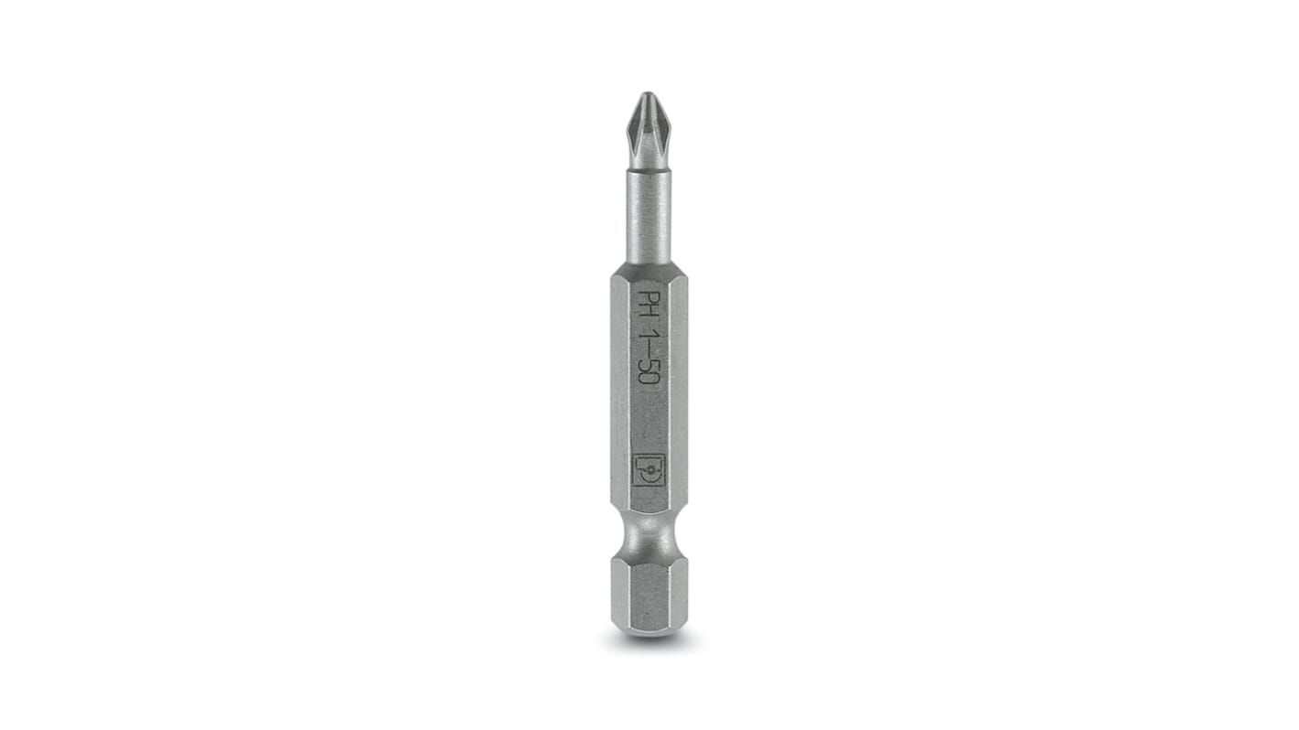 Phoenix Contact Phillips Driver Bit, Ph 1 x 50 mm Tip, 1/4 in Drive, Phillips Drive, 50 mm Overall