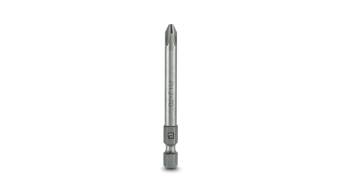 Phoenix Contact Phillips Driver Bit, PH 2 x 70 mm Tip, 1/4 in Drive, Phillips Drive, 70 mm Overall