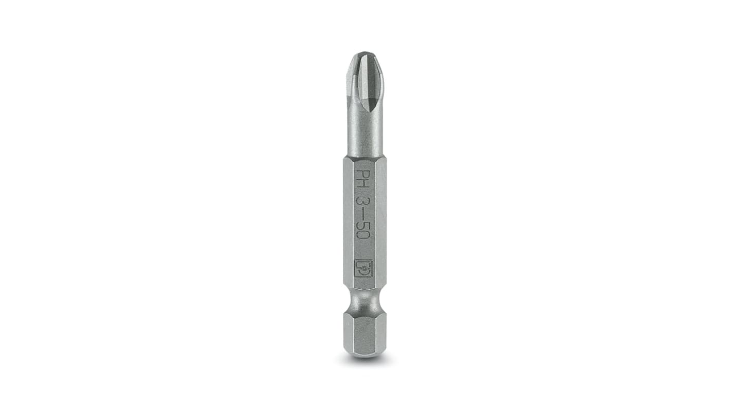 Phoenix Contact Phillips Driver Bit, PH 3 x 50 mm Tip, 1/4 in Drive, Phillips Drive, 50 mm Overall