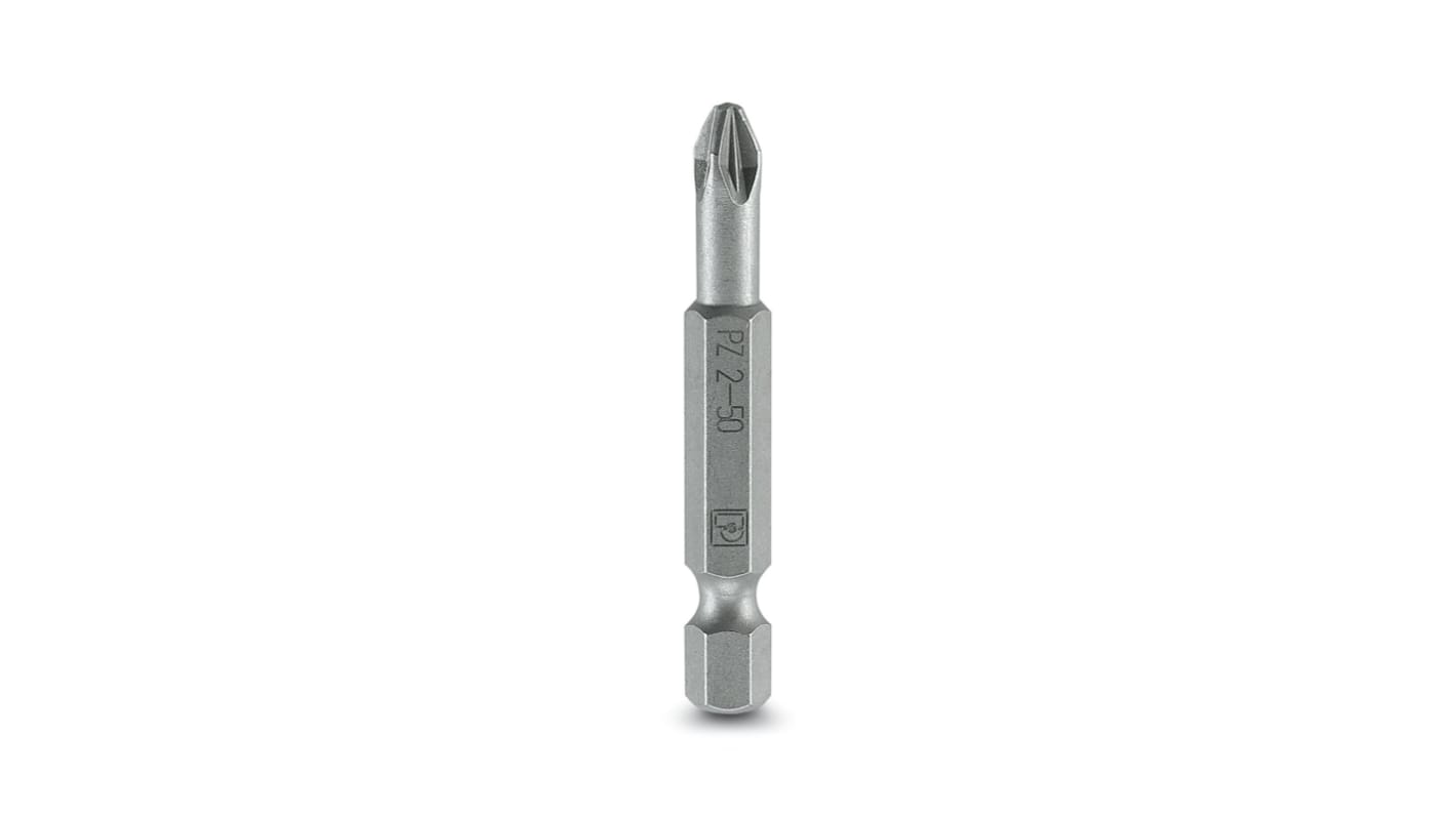 Phoenix Contact Pozidriv Driver Bit, PZ 2 x 50 mm Tip, 1/4 in Drive, Pozidriv Drive, 50 mm Overall