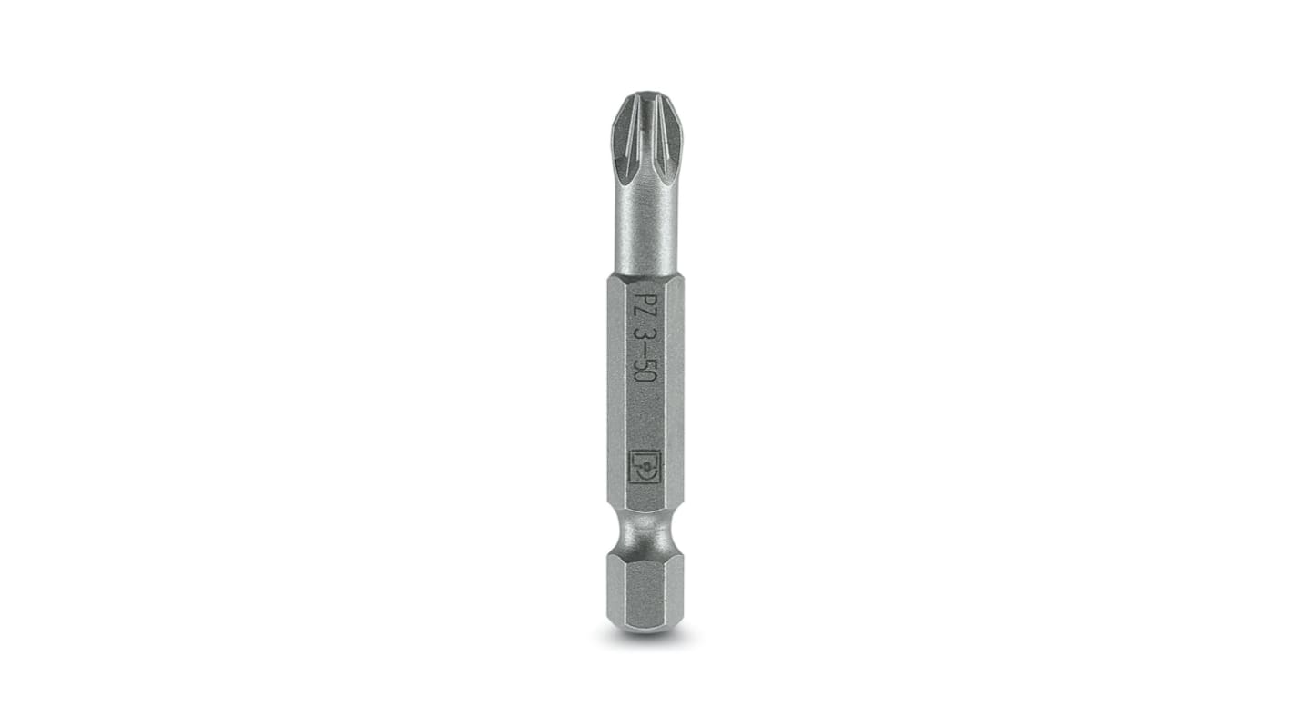Phoenix Contact Pozidriv Driver Bit, PZ 3 x 50 mm Tip, 1/4 in Drive, Pozidriv Drive, 70 mm Overall