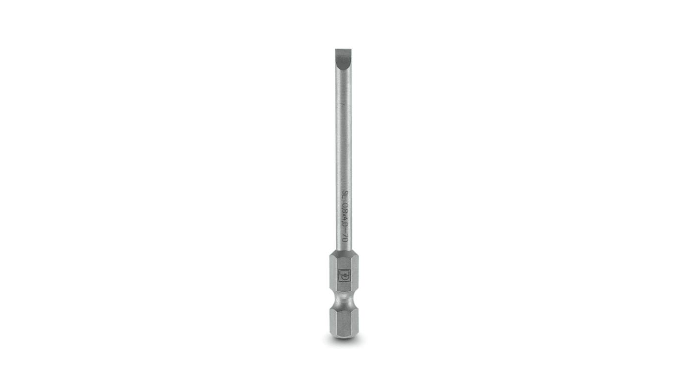 Phoenix Contact Hexagon Driver Bit, 0.8 x 4.0 x 70 mm Tip, 1/4 in Drive, Phillips Drive, 70 mm Overall