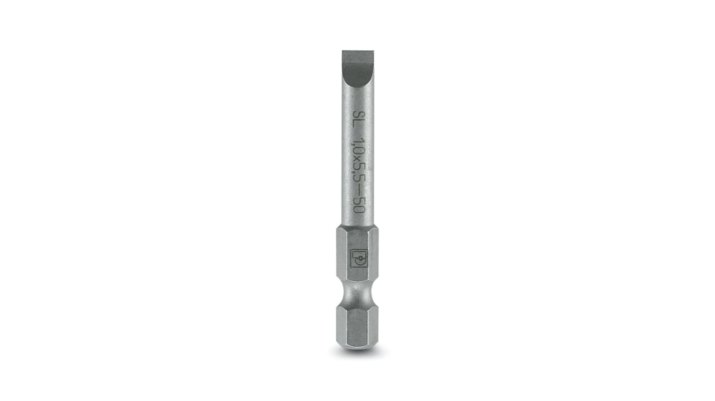 Phoenix Contact Slotted Driver Bit, 1.0 x 5.5 x 50 mm Tip, 1/4 in Drive, Phillips Drive, 50 mm Overall