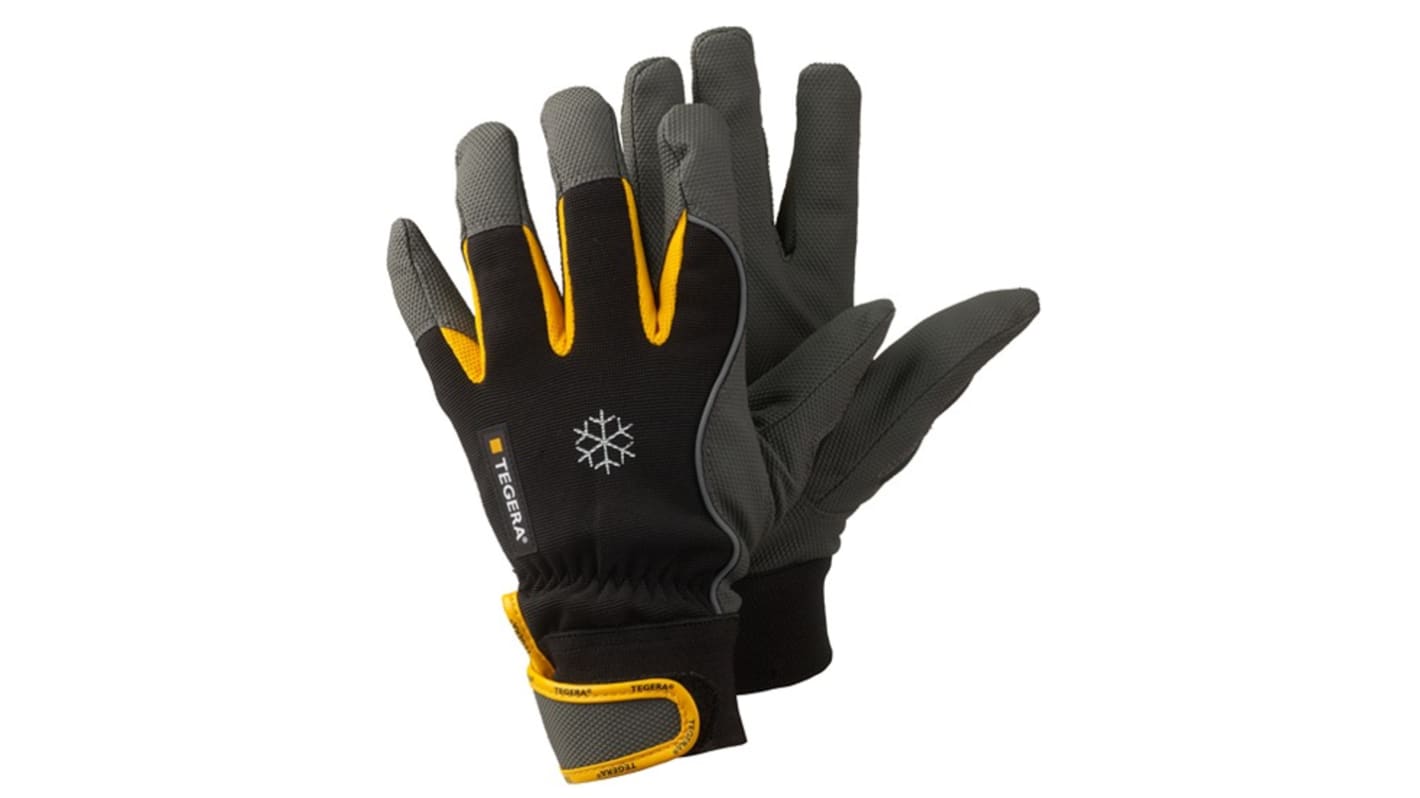 Tegera TEGERA Black, Grey, Yellow Synthetic Leather Cold Resistant Work Gloves, Size 9